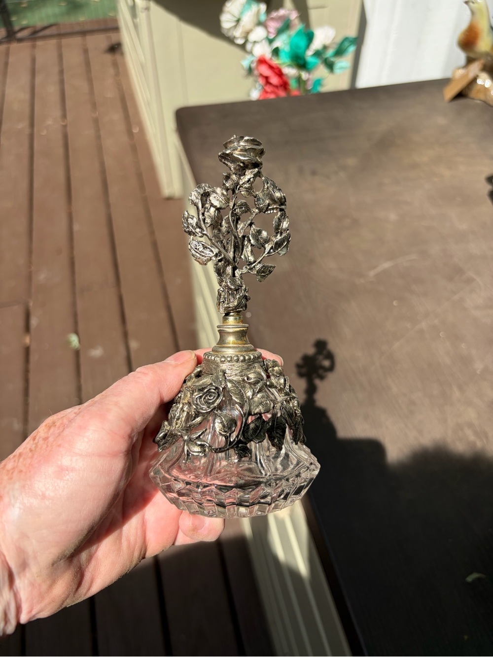 Vintage Ornate filigree metal rose and crystal Matson Perfume Bottle - Picture 3 of 8